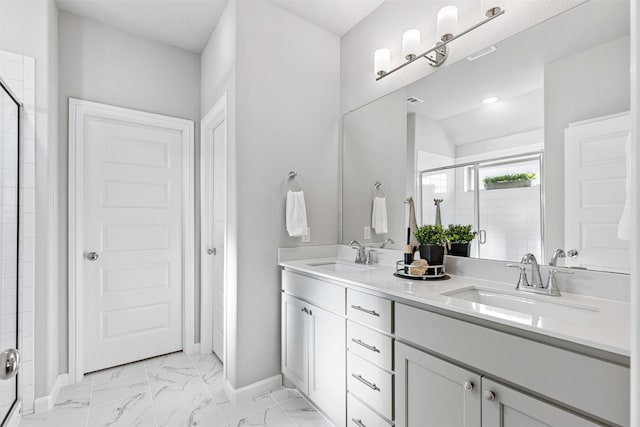 bathroom featuring vanity and walk in shower