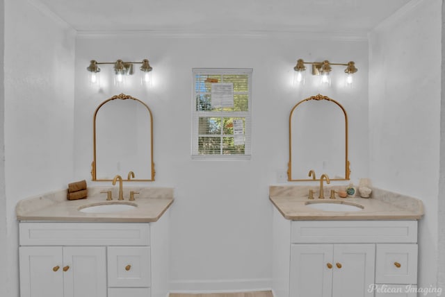 bathroom featuring vanity and ornamental molding