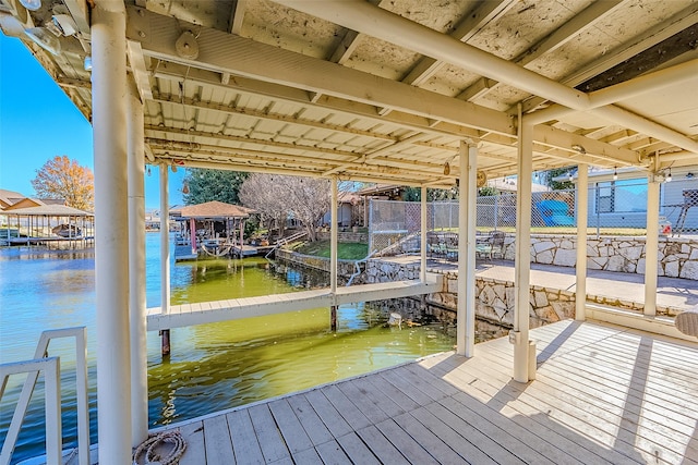 view of dock featuring a water view