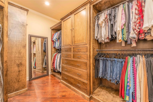 walk in closet featuring hardwood / wood-style flooring