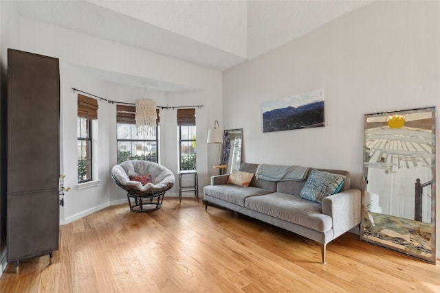 living room with lofted ceiling and wood-type flooring