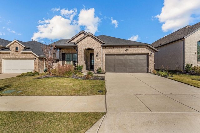 view of front of property featuring a garage and a front yard