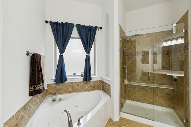 bathroom featuring tile patterned floors and plus walk in shower