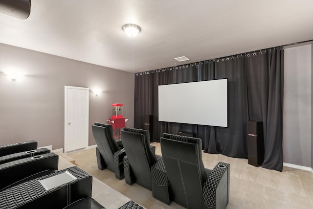 cinema room with light carpet