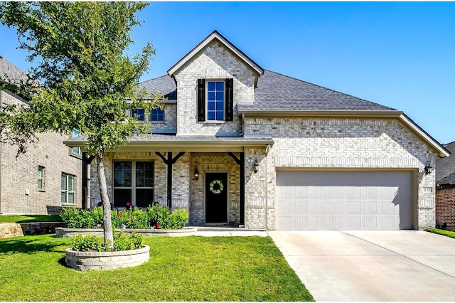 view of front facade with a garage and a front lawn