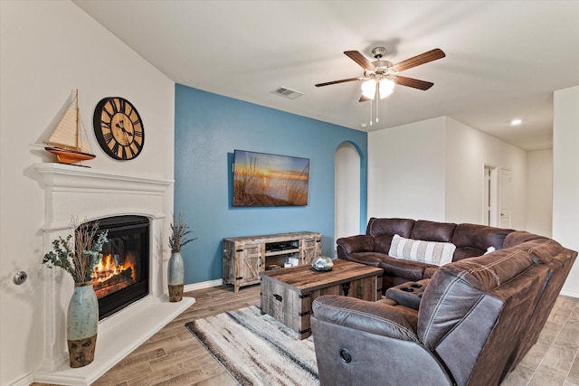 living room with ceiling fan