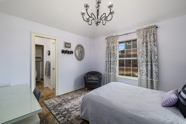 bedroom with a chandelier