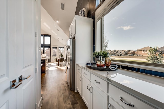 bathroom with hardwood / wood-style floors and vanity