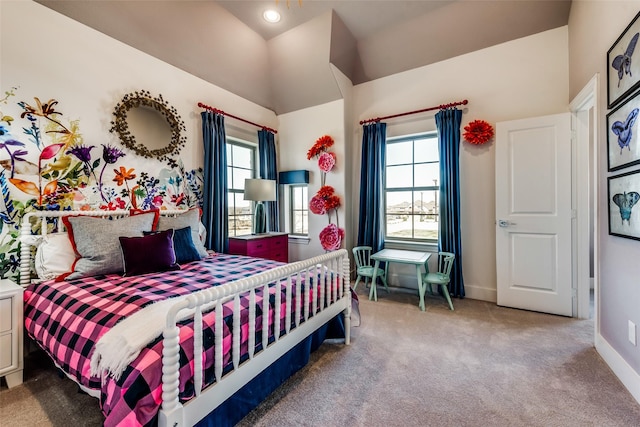 bedroom featuring light carpet