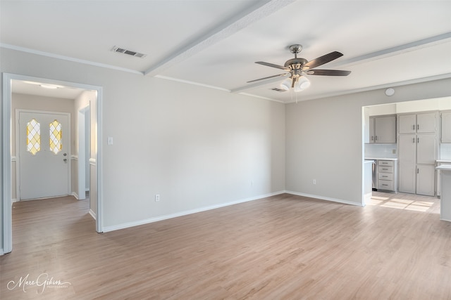 unfurnished living room featuring light hardwood / wood-style floors and ceiling fan