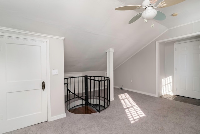 bonus room with carpet, ceiling fan, and vaulted ceiling