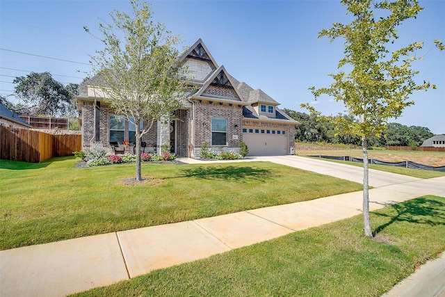 craftsman house featuring a garage and a front lawn