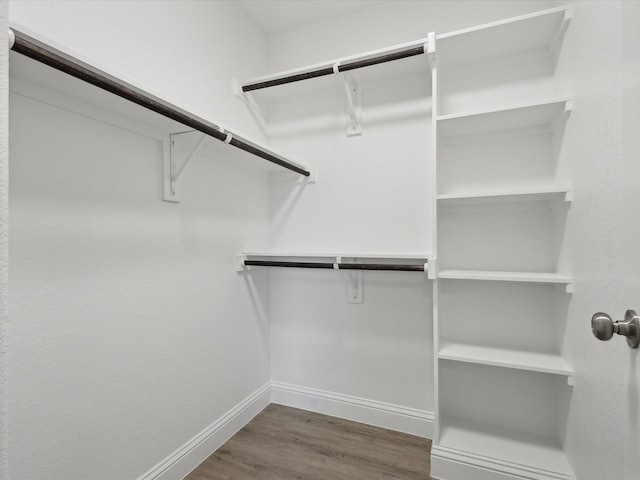 spacious closet with dark hardwood / wood-style flooring