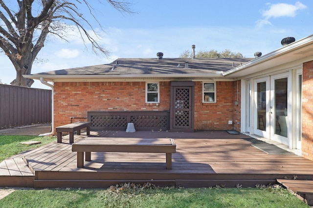 wooden terrace featuring french doors