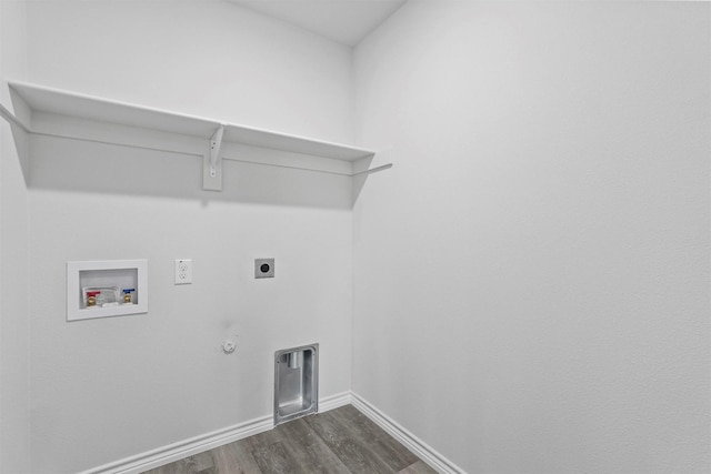 clothes washing area featuring hookup for a washing machine, dark hardwood / wood-style floors, gas dryer hookup, and electric dryer hookup