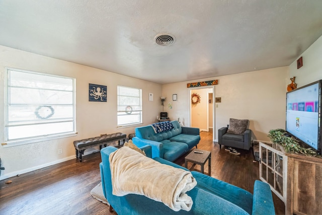 living room with dark wood-type flooring