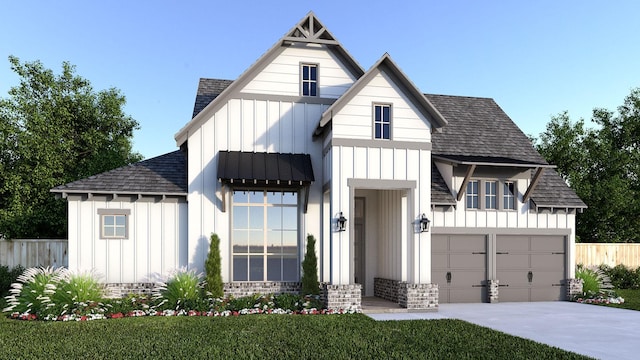 modern farmhouse featuring a garage