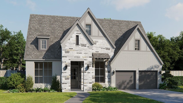 view of front facade featuring a garage and a front lawn