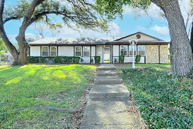 ranch-style house featuring a front lawn