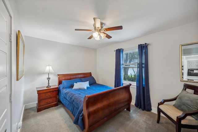 bedroom with carpet flooring and ceiling fan