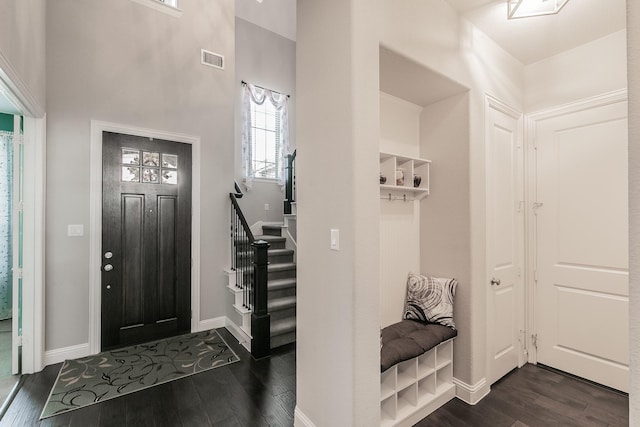 entrance foyer featuring dark hardwood / wood-style floors