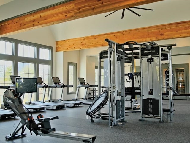 gym with high vaulted ceiling