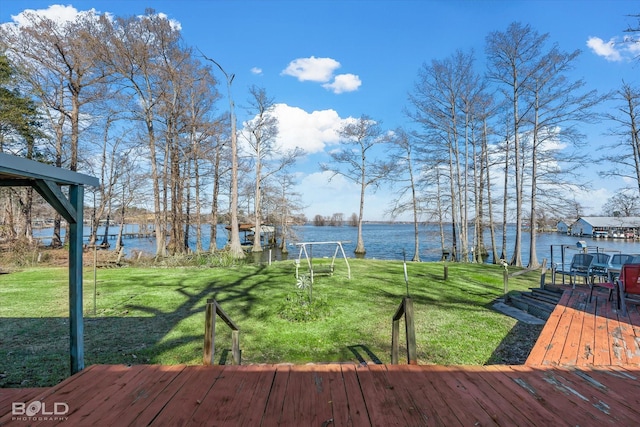 view of yard with a water view