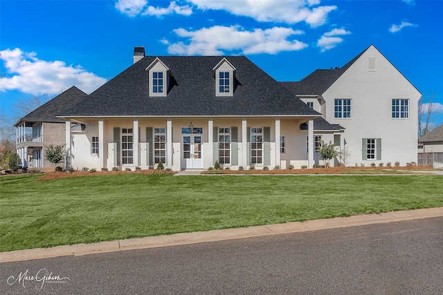 view of front of property featuring a porch and a front yard