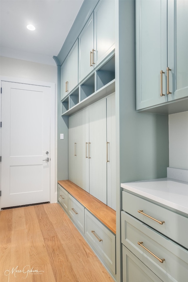 mudroom featuring light wood-type flooring