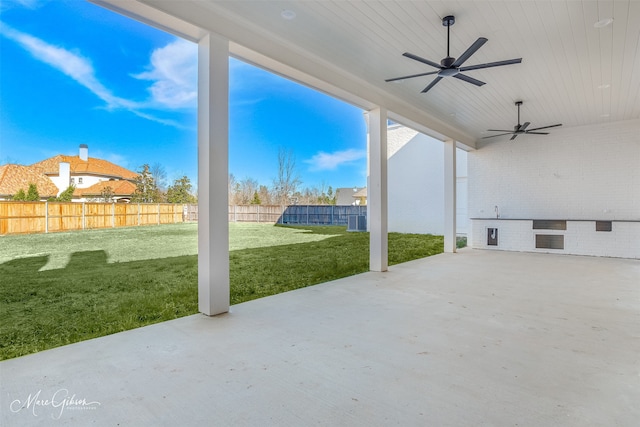 view of patio / terrace featuring ceiling fan