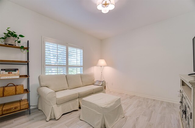 living room with light hardwood / wood-style flooring