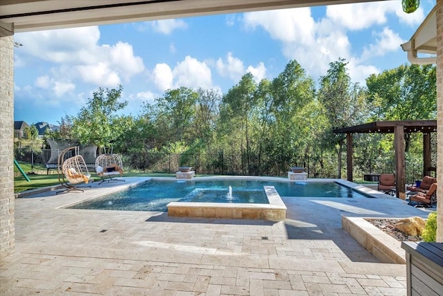 view of swimming pool featuring a patio area and pool water feature