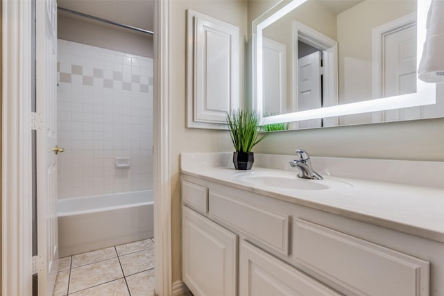 bathroom featuring vanity, tiled shower / bath combo, and tile patterned floors