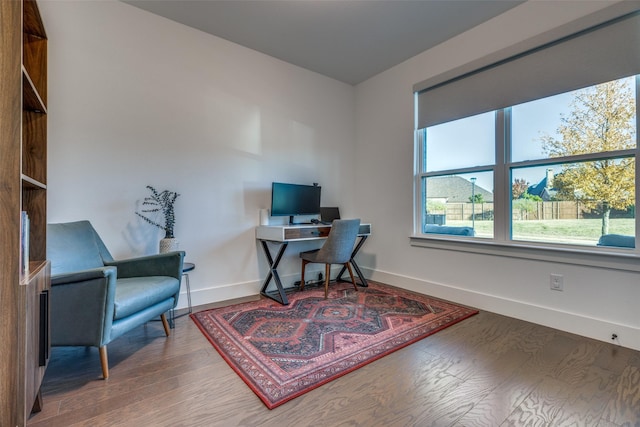 office area with wood-type flooring