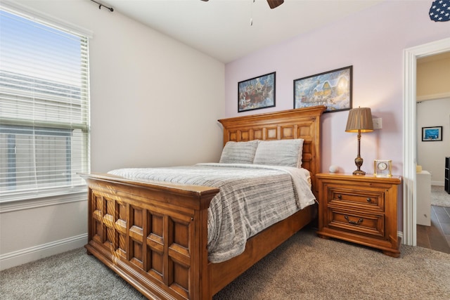 bedroom featuring carpet flooring and ceiling fan