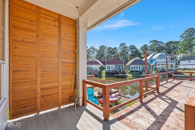 deck featuring a water view