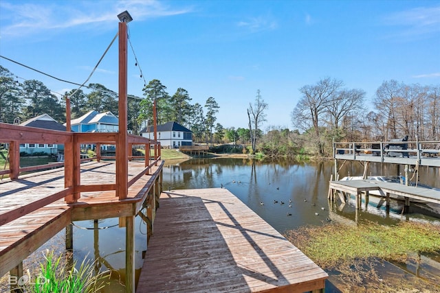 view of dock featuring a water view