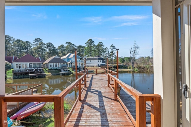 view of dock with a water view