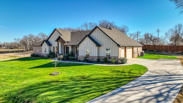 715 Winkler Way, Springtown, TX 76082 - modern inspired farmhouse featuring board and batten siding, driveway, roof with shingles, a garage, and cooling unit