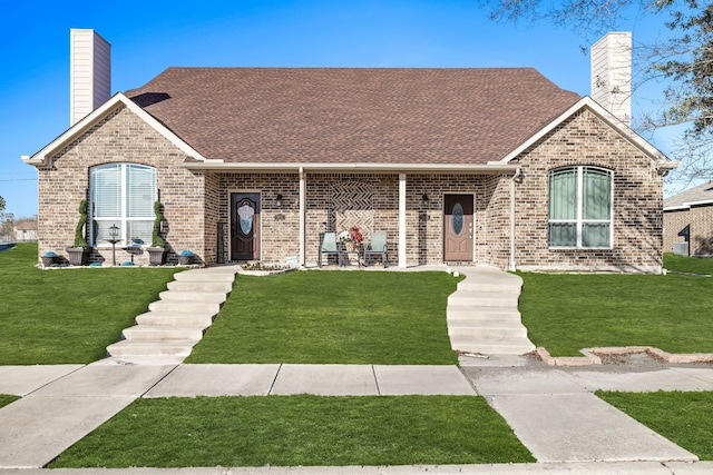 view of front of property featuring a front lawn