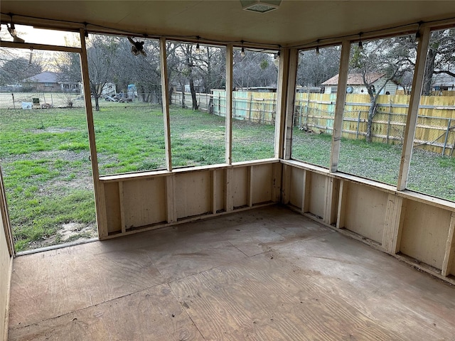 view of unfurnished sunroom