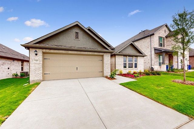 789 Merry Summit Rd, Lavon, TX 75166 - view of front of property with a front yard, stucco siding, concrete driveway, an attached garage, and central air condition unit