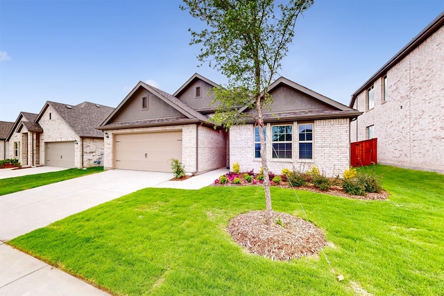789 Merry Summit Rd, Lavon, TX 75166 - ranch-style home with brick siding, a garage, a front lawn, and concrete driveway