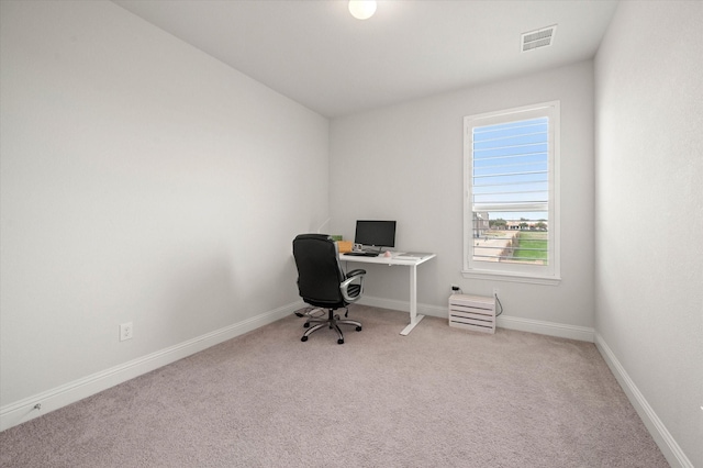 view of carpeted home office