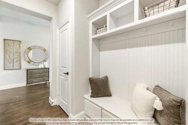 mudroom with dark hardwood / wood-style flooring