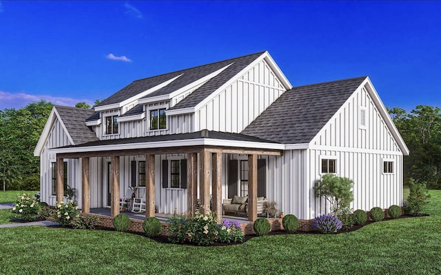 view of front of home featuring a porch and a front lawn