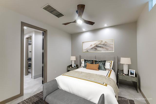 bedroom featuring ceiling fan