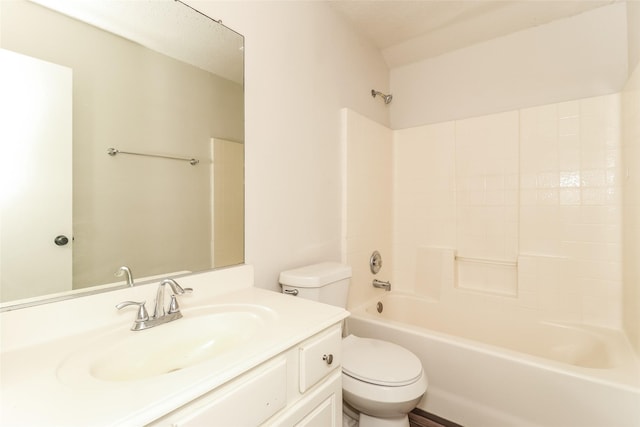 full bathroom featuring  shower combination, toilet, and vanity