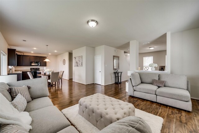 living room featuring dark hardwood / wood-style flooring