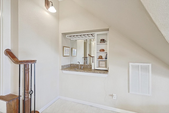 interior space with carpet flooring and sink